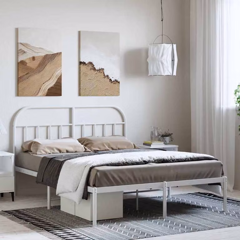 vidaXL Giroletto con Testiera in Metallo Bianco L/P/H: 150 x 200 cm