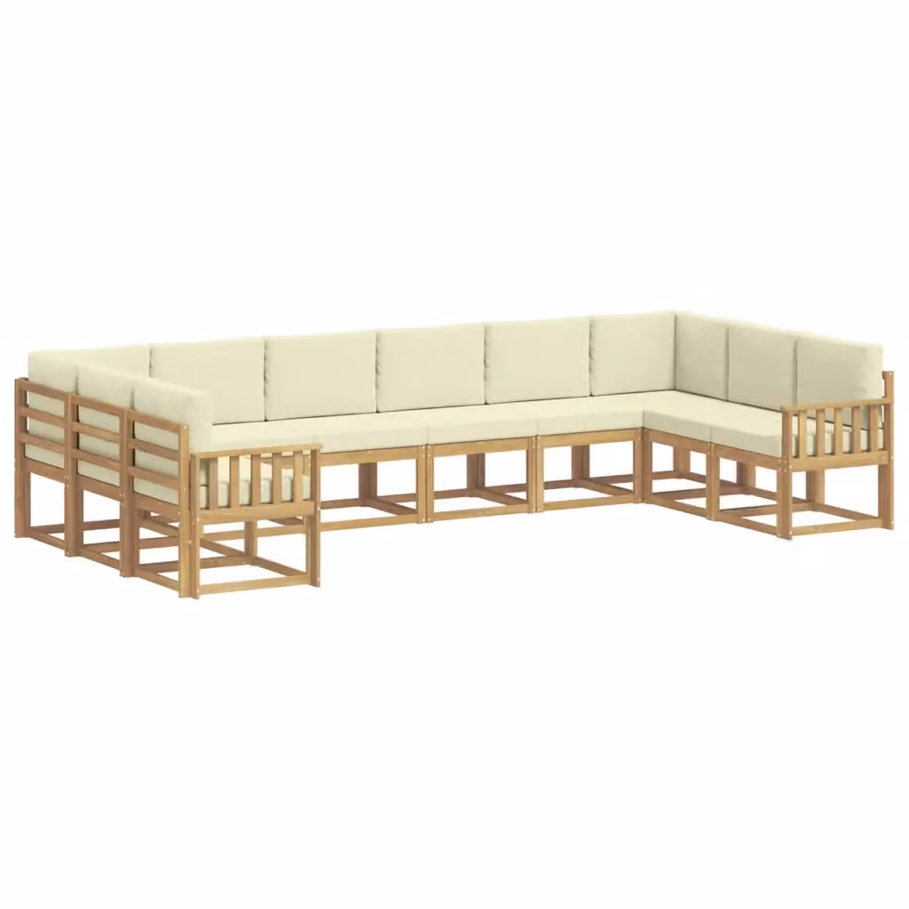 Set di divani da esterno a forma di L vidaXL in legno di acacia con cuscini Bianco e Beige – 2