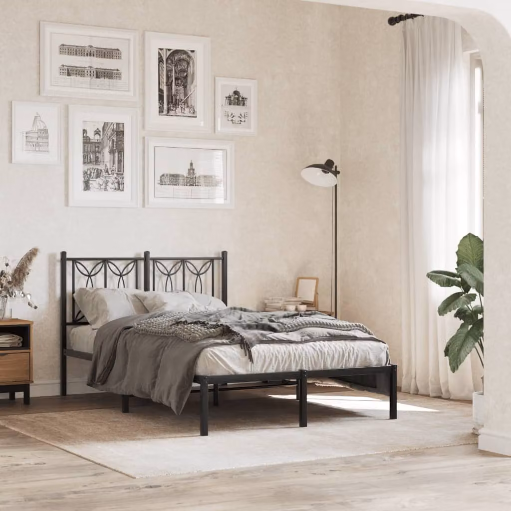 vidaXL Giroletto con Testiera in Metallo Nero L/P/H: 120 x 200 x 90 cm