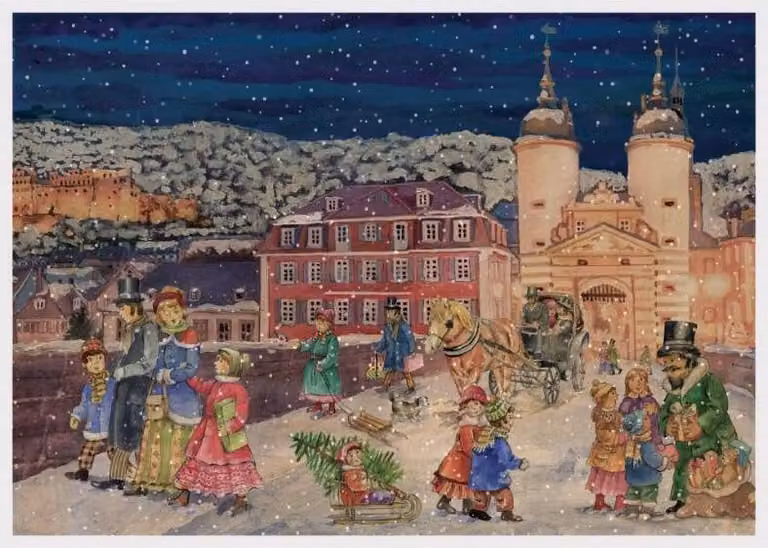 Calendario dell'Avvento di Heidelberg con il ponte Alte Brücke e il castello