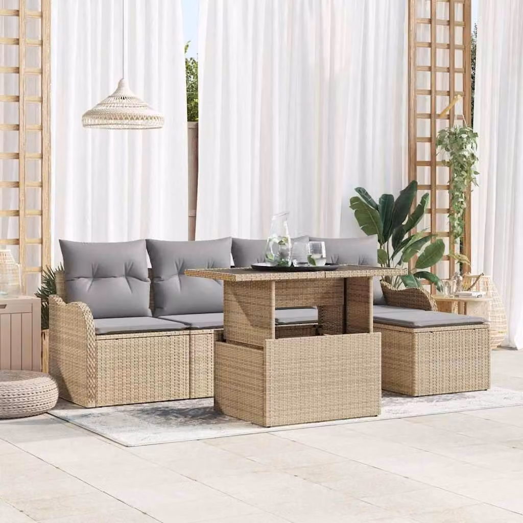Maison Exclusive - Set Divano da Giardino con cuscino 6 pcs Beige Poly Rattan