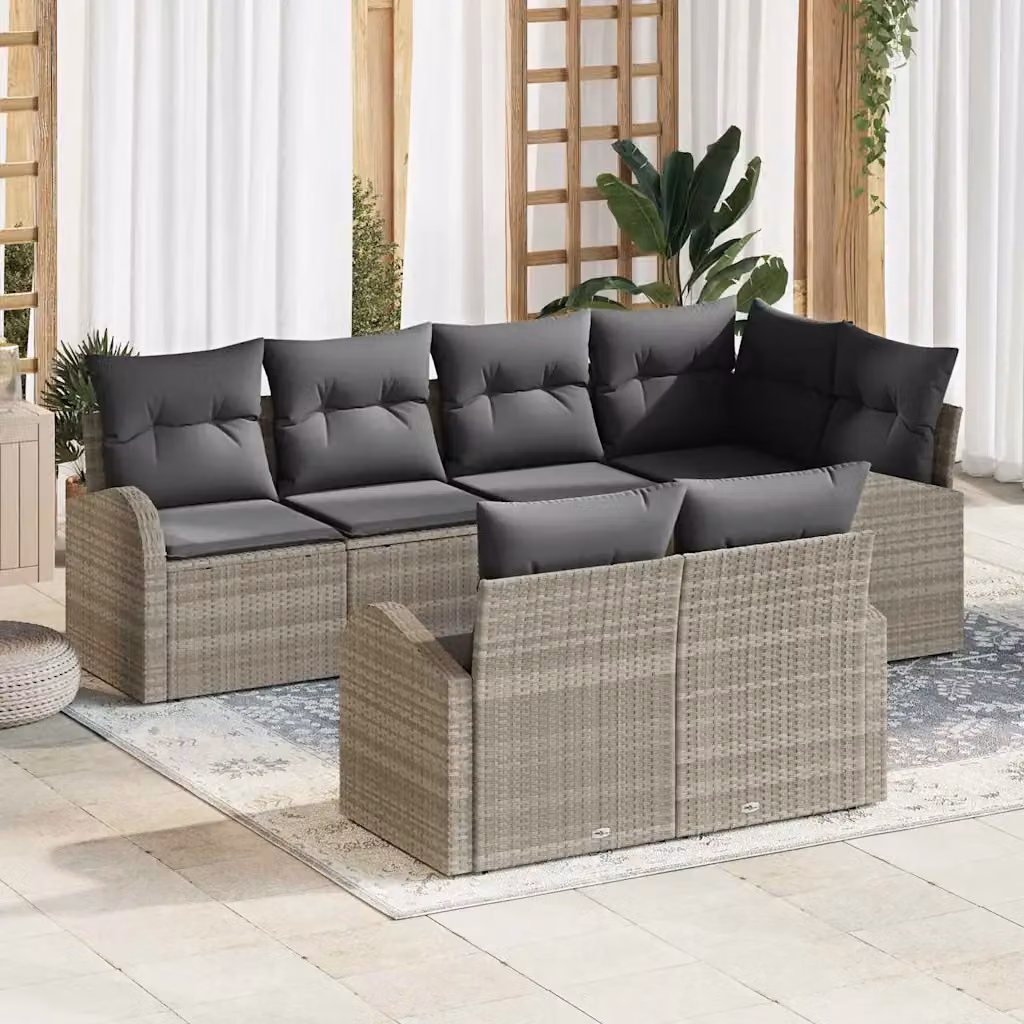 Set Divano da Giardino a L vidaXL in Polyrattan Grigio con Cuscini e Rivestimenti Rimovibili