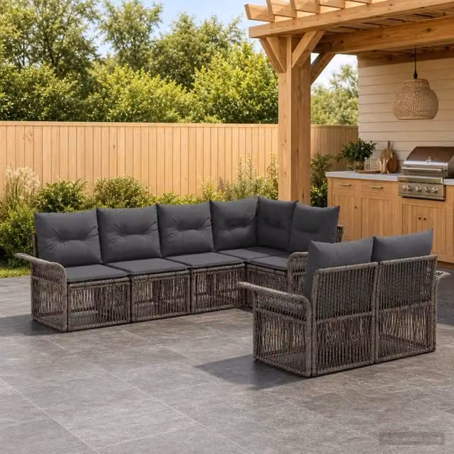 Set Divano da Giardino 7 pz 7-Numero di posti Grigio polyrattan 3434888