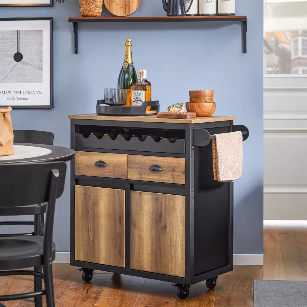 Carrello cucina con ruote SOBUY nero in stile industriale L: 89 cm, P: 40 cm, H: 87 cm – 2