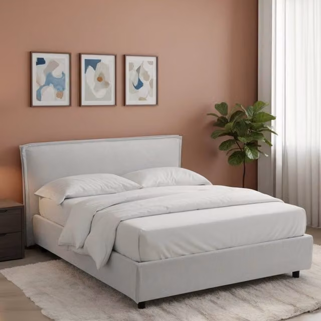 Letto alla francese DMORA con materasso incluso, base contenitore a sollevamento, bianco e nero, L/P/H: 120 x 200 cm – 1