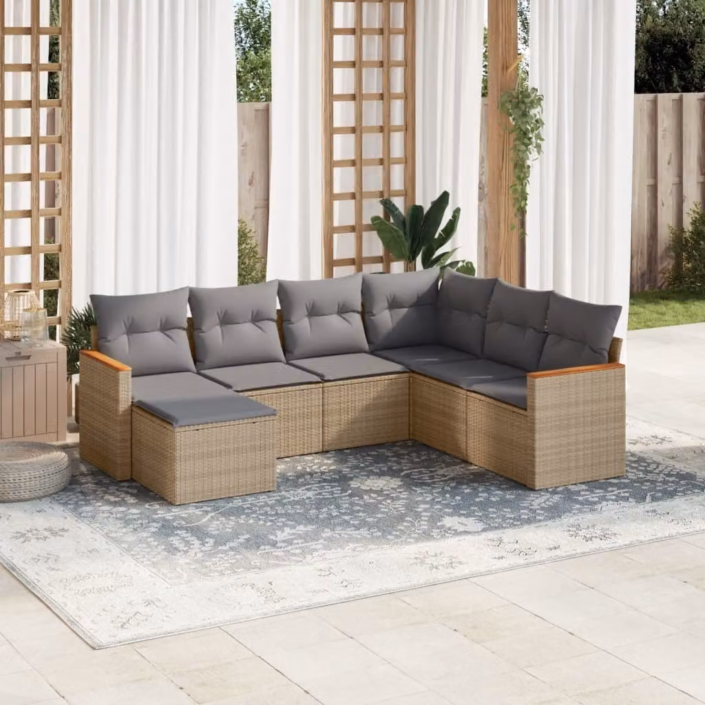Maison Exclusive - Set Divano da Giardino 7 pz con Cuscini Beige Misto Polyrattan