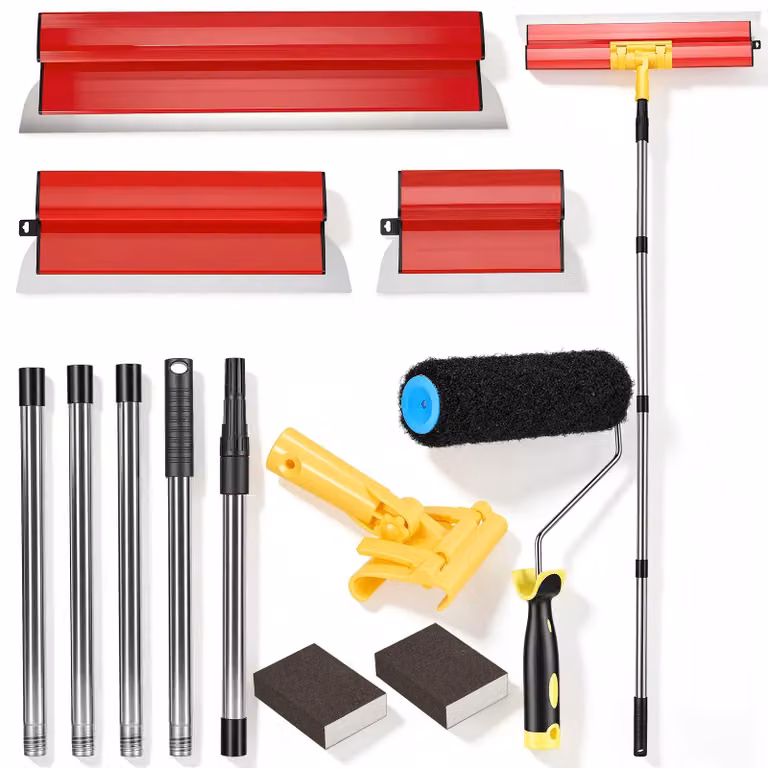 Set di spatole per cartongesso - Set di spatole per finitura con manico telescopico - Lame da 25/40/60 cm - Acciaio inossidabile - Per pareti, soffitti, angoli - Colore: rosso
