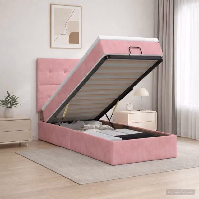 Letto Ottomano con Materasso e LED Rosa 90 x 200 cm Velluto 3458282