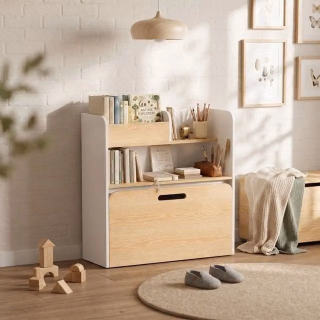 Tavolo per bambini 80x29x80 cm in MDF bianco 5-in-1 con contenitore, per spazi piccoli –