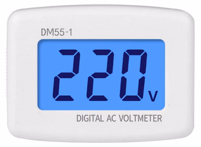 Misuratore di voltaggio AC, modello DM55-1-EU, 110-300V, display LCD, con spina di tipo EU
