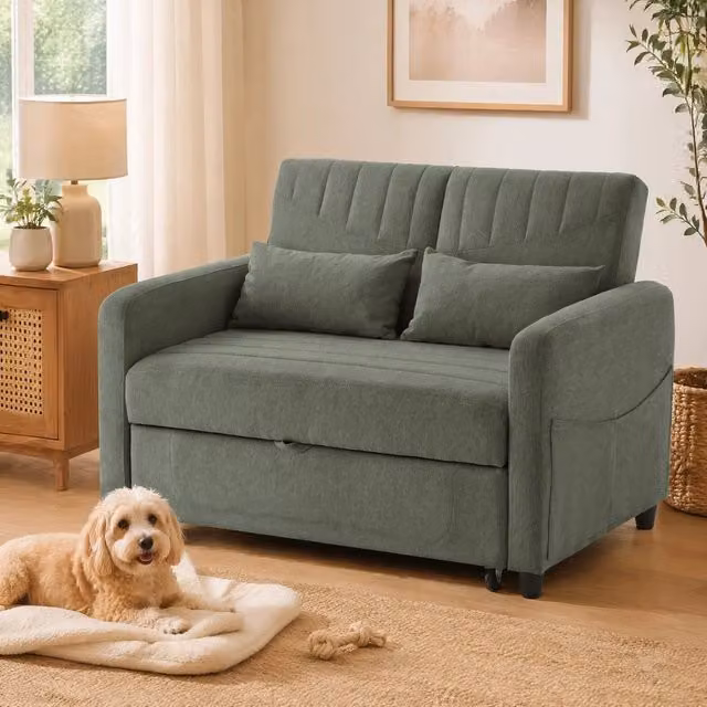 Divano letto 2 posti ULEVR estraibile con schienale reclinabile in 3 posizioni, verde militare, 166x95 cm