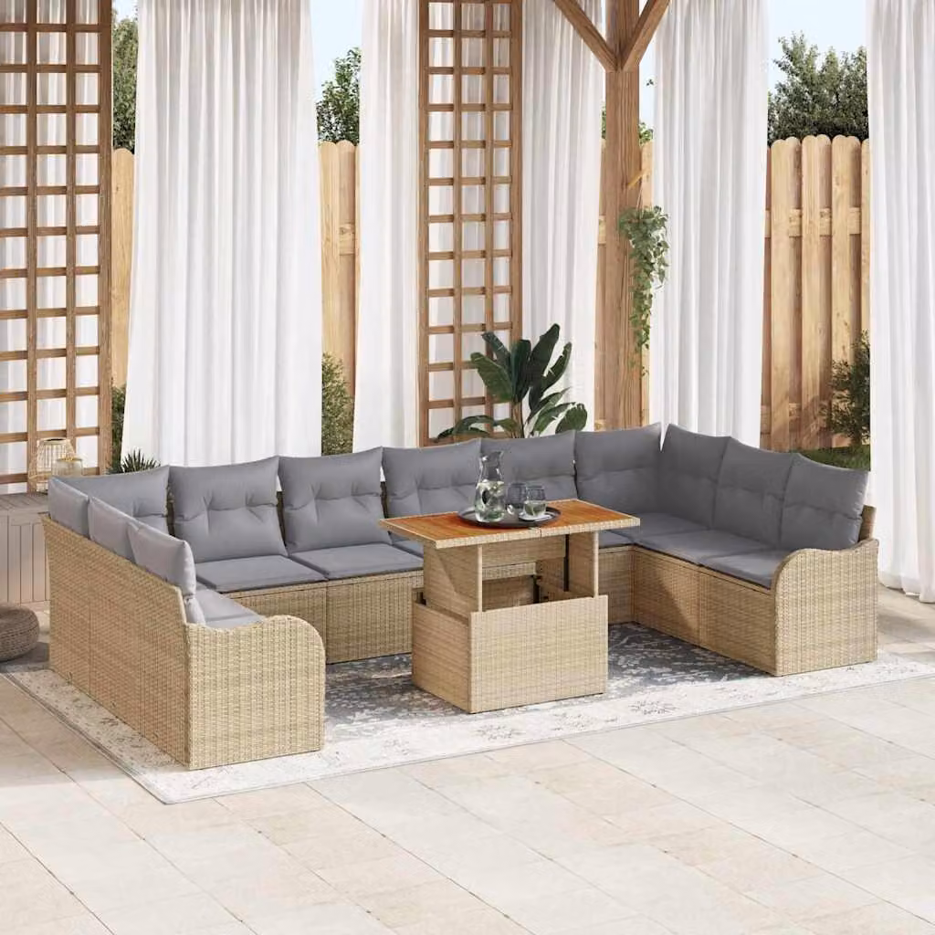 Maison Exclusive - Set da giardino composto da 11 pezzi, divano in rattan sintetico beige
