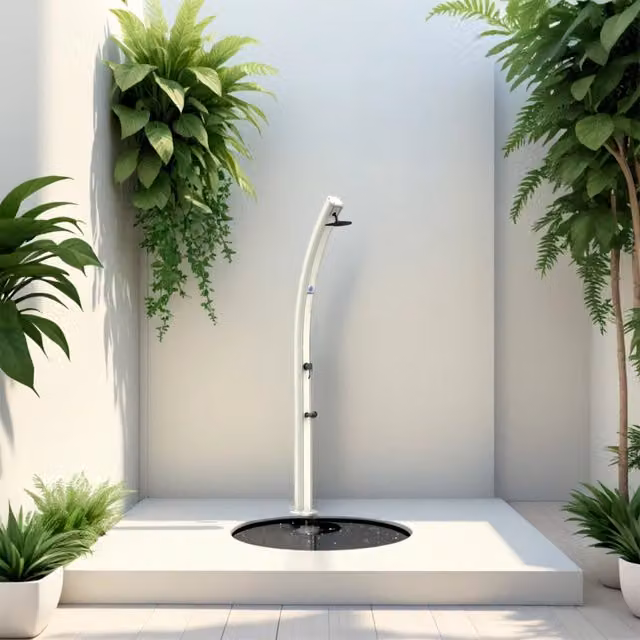 Doccia Solare Sined Emi in Alluminio Bianca con Soffione e Lavapiedi da 25 Litri – 1
