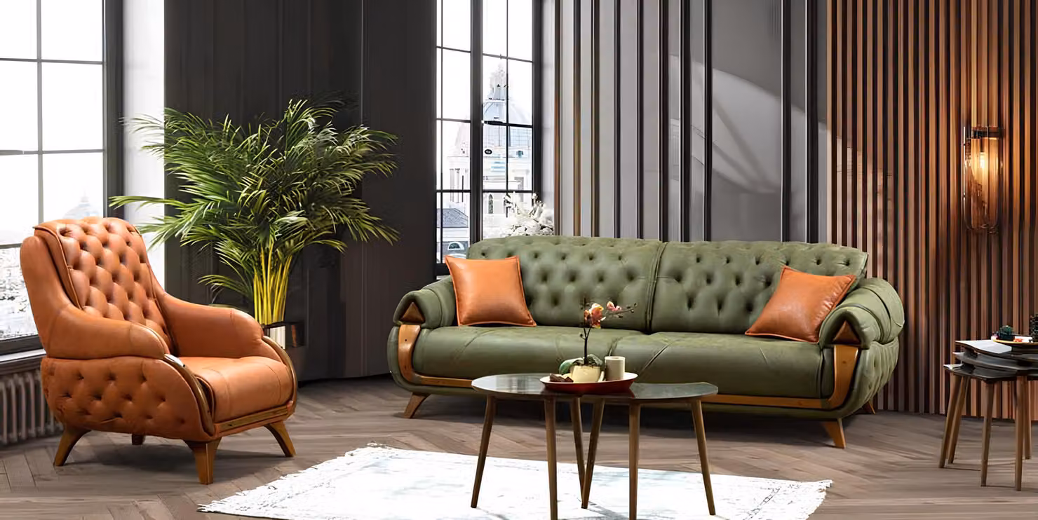 Sofagarnitur 3+1 Sitzer Gruppe Sofa Sessel Chesterfield Sofas Couch Set Luxus