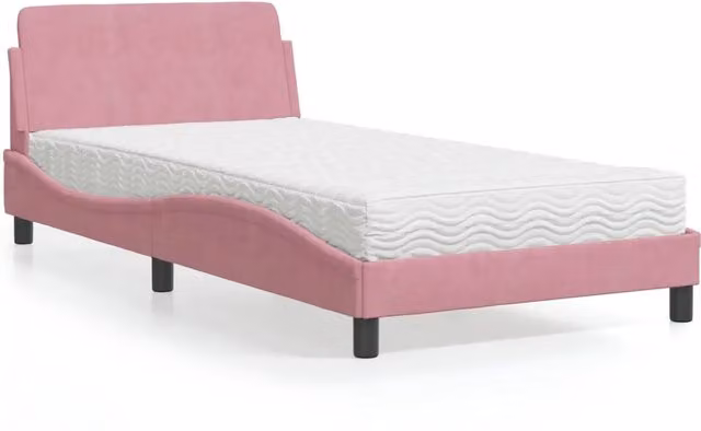 Letto con Materasso-Struttura Letto con Materasso Dover Rosa 100x200 cm in Velluto