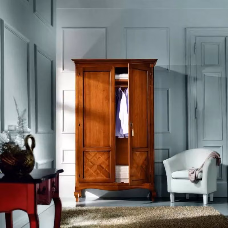 Armadio classico a 2 ante intarsiate in legno di faggio marrone Mobili 2G L/P/H: 126 x 62 x 207 cm – 3