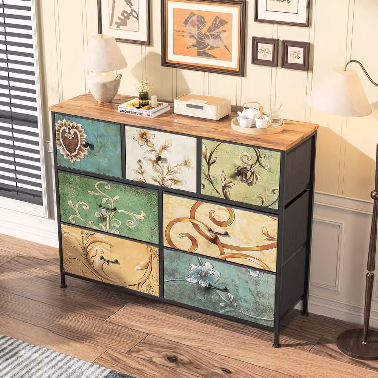 Cassettiera vintage, struttura in metallo, pannello in MDF - 100 x 78 x 30 cm - con 7 cassetti