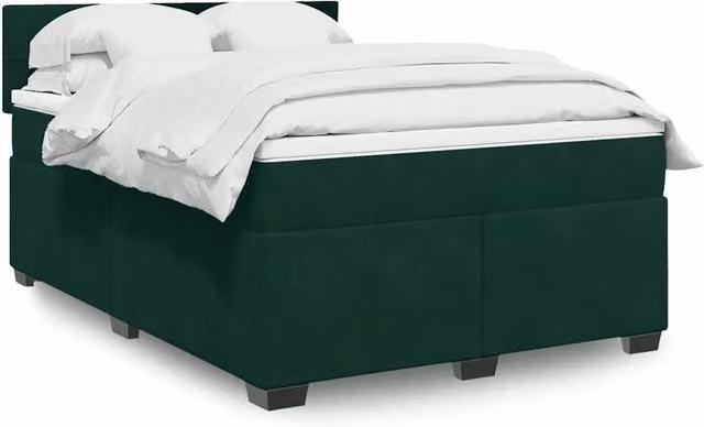 Letto Ibrido vidaXL con Giroletto a Molle e Materasso in Velluto Verde Scuro e Bianco, Struttura in Legno di Pino, L/P: 160 x 200 cm