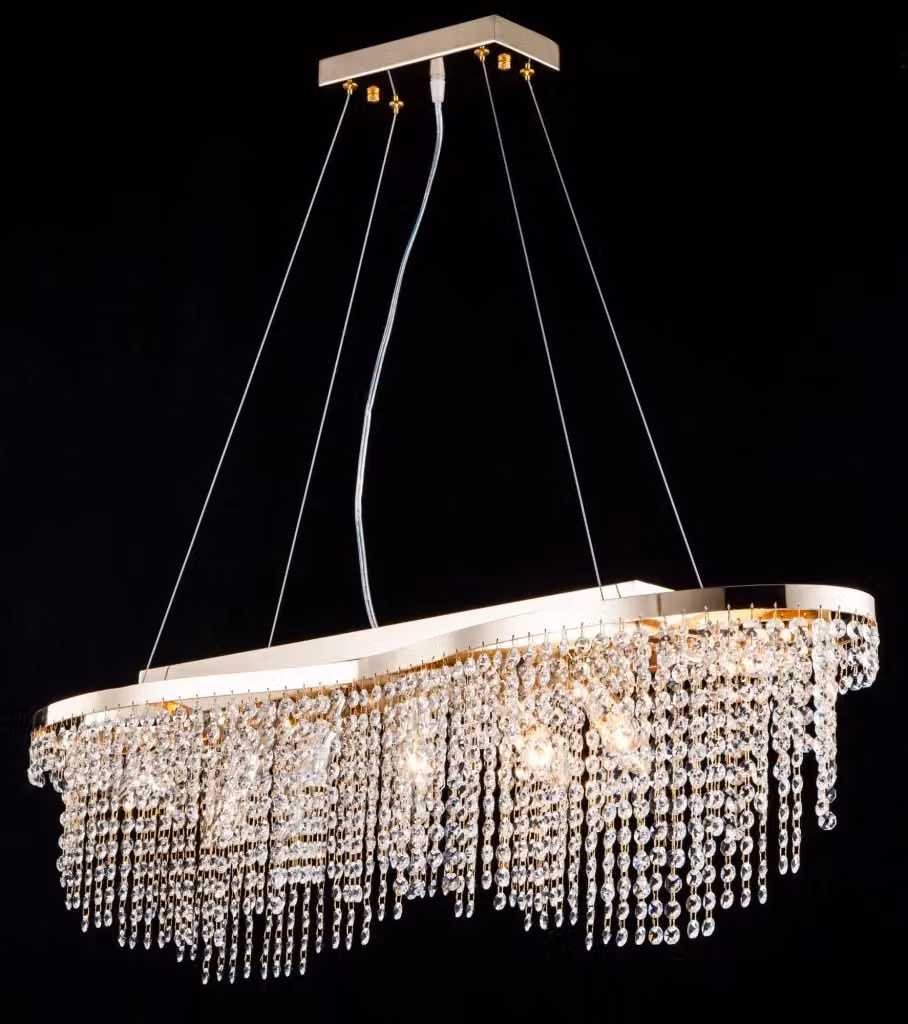 Lampadario a sospensione Diamant Crystal GIORDANOSHOP in metallo e cristallo color oro con altezza regolabile – 2