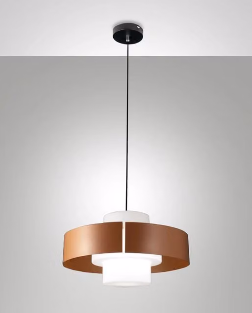 Lampada a Sospensione Loto Ø450mm in Metallo e Vetro Soffiato Mattone, Attacco E27 40W, IP20, Classe 1 - Design Moderno Elegante