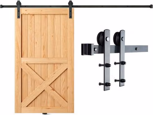 Kit Ferramenta per Porta Scorrevole VEVOR in Acciaio Inox Nero con Binario da 244 cm per Porta Singola con Larghezza 1,12-1,32 m e Spessore 32-45 mm, Capacità 150 kg