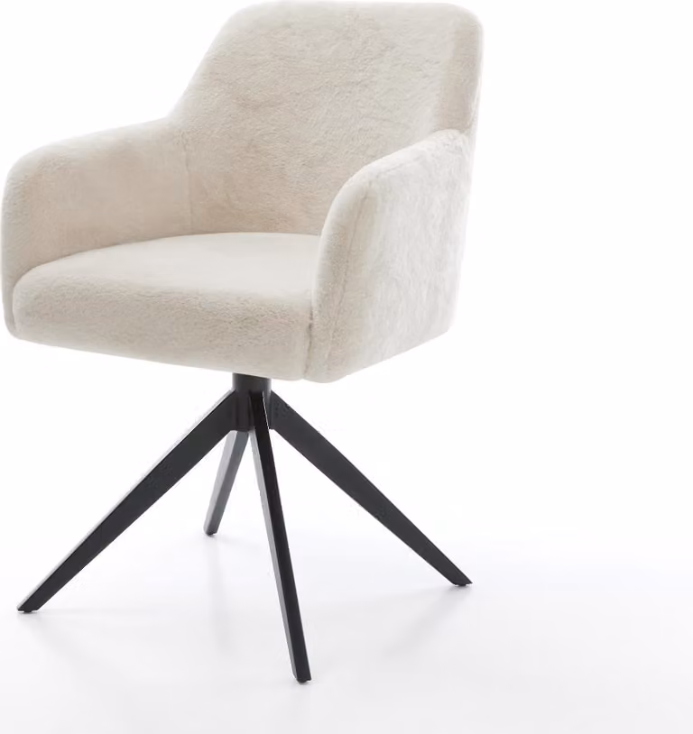 DELIFE Sedia girevole Greg-Flex Plüsch Bianco crema Base a croce larga Nero Girevole a 360° Funzione oscillante Molle insacchettate