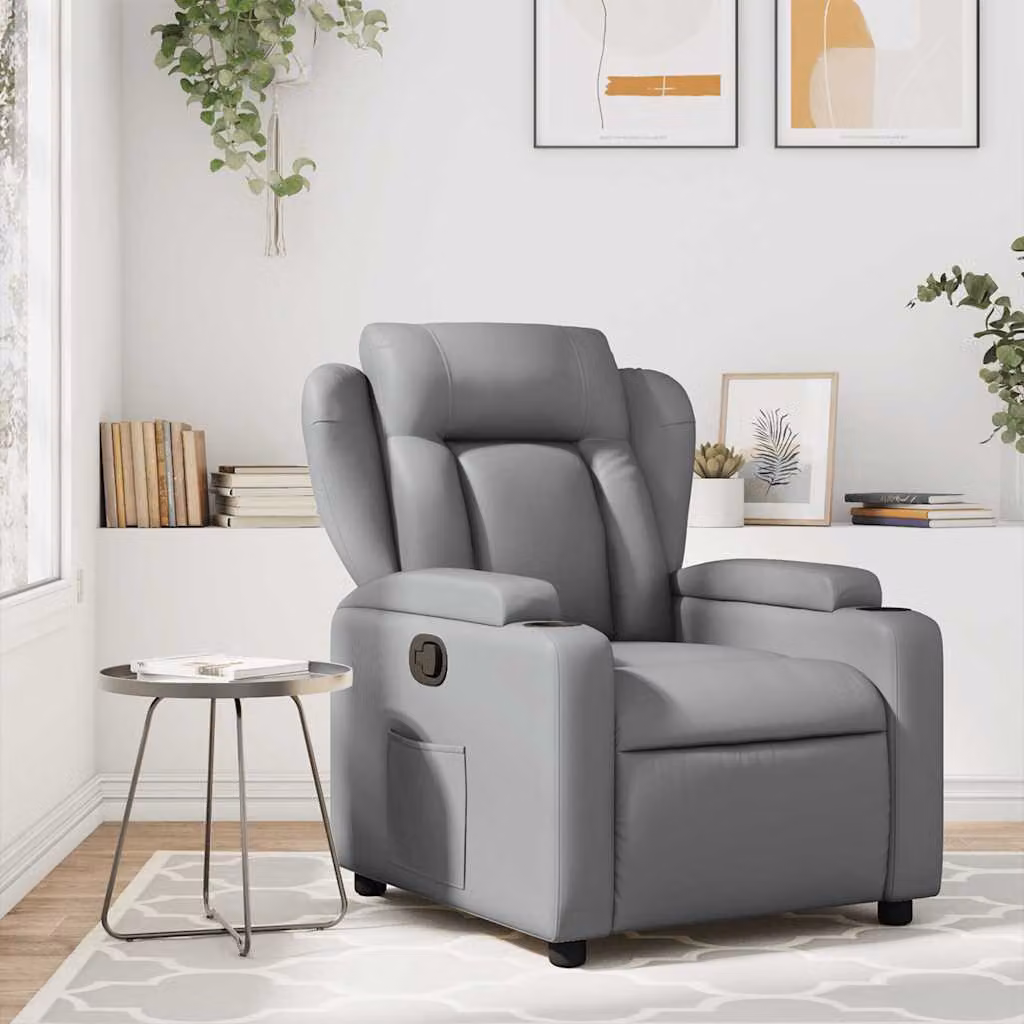 Poltrona reclinabile relax vidaXL in similpelle grigia con braccioli e struttura in legno e metallo