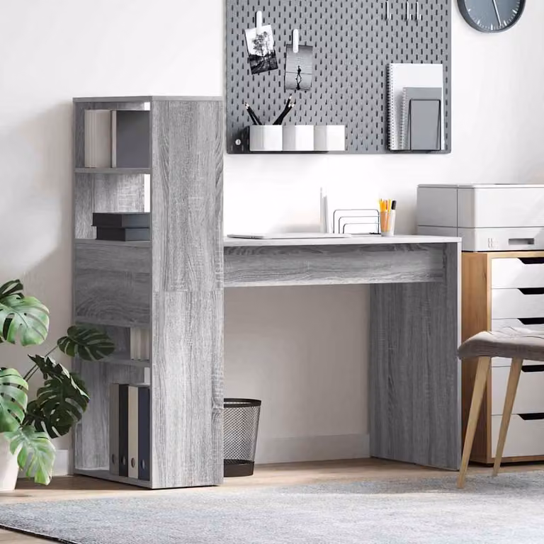 Maison Exclusive - Scrivania in legno impiallacciato effetto Sonoma grigio, dimensioni 113 x 54 x 120 cm