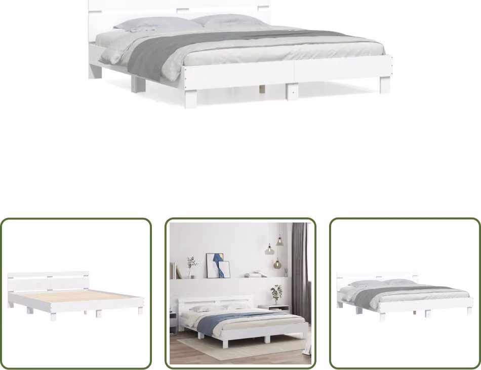 The Living Store Giroletto con testiera bianco 180x200 cm in materiale ligneo