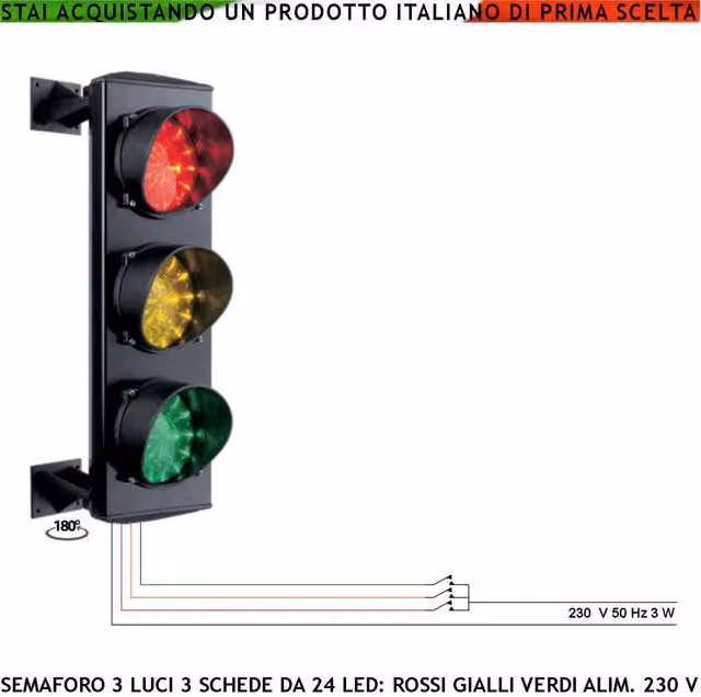 Securvera Ricambio Impianto Semaforico con 3 Luci LED ad Alta Luminosità, Colori Rosso, Giallo e Verde, Fissaggio a Parete Orientabile 180°, IP65, in Alluminio