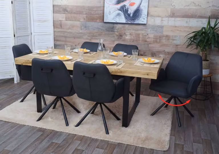 set di 6 sedie da pranzo HWC-H71, sedia da cucina poltrona sedia, girevole auto posizione tessuto / acciaio tessile ~ grigio scuro