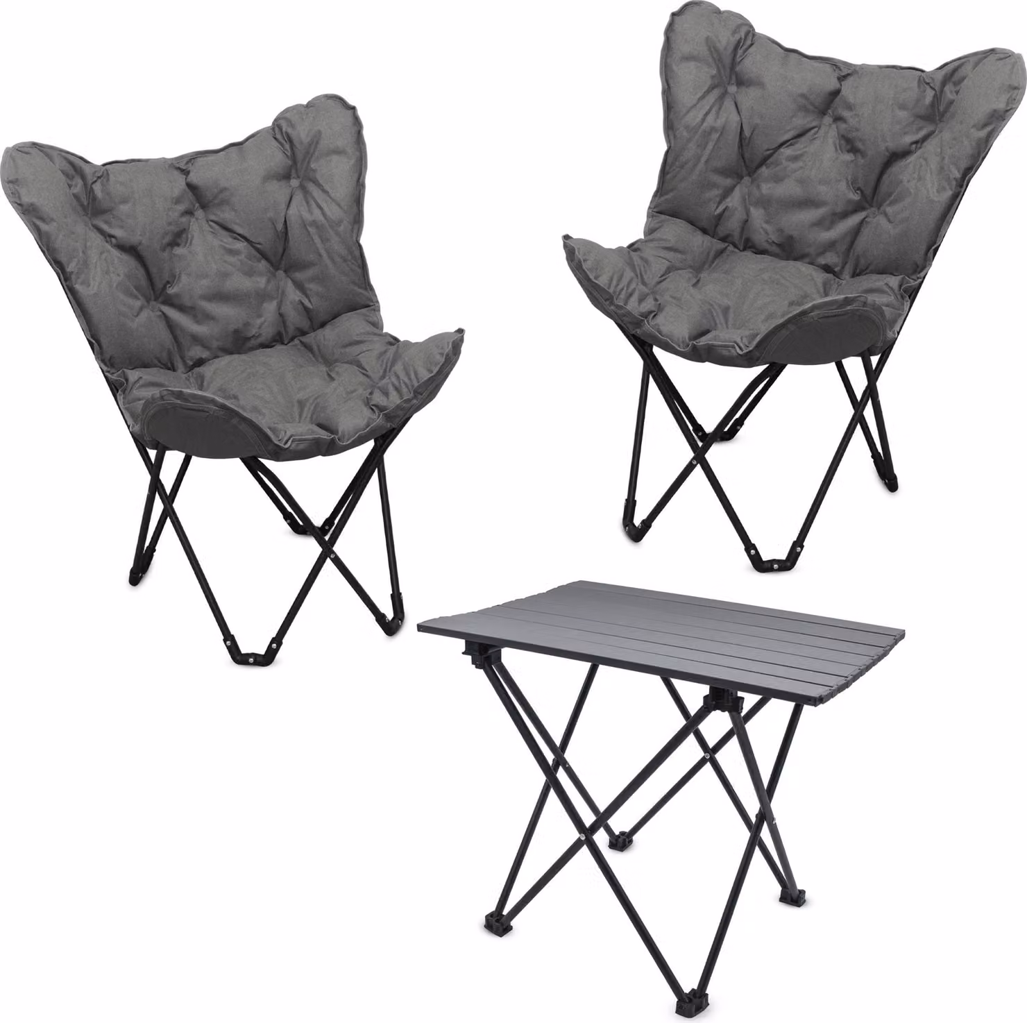 Set da campeggio con tavolo pieghevole in alluminio e 2 borse incluse - 3 pezzi - Set da giardino con 2 sedie a farfalla fino a 110 kg