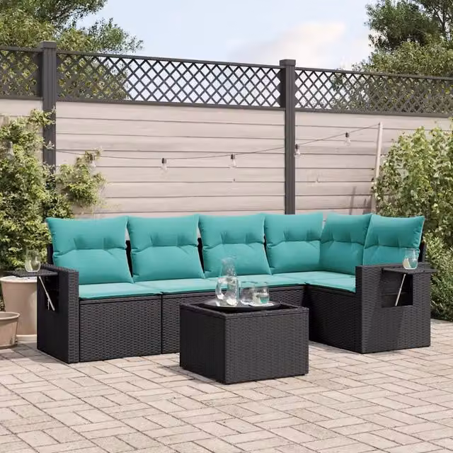 Set Divani da Giardino 6 pz con Cuscini Nero in Polyrattan 3220136