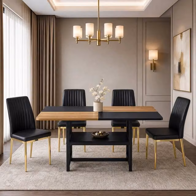 Set tavolo da pranzo rettangolare 160 cm con ripiano integrato e 4 sedie in similpelle PU