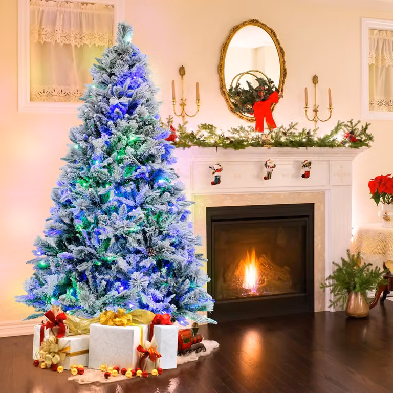 Albero di Natale artificiale Costway con rametti in PE e PVC, luci LED con 8 modalità di illuminazione, Altezza: 180 cm