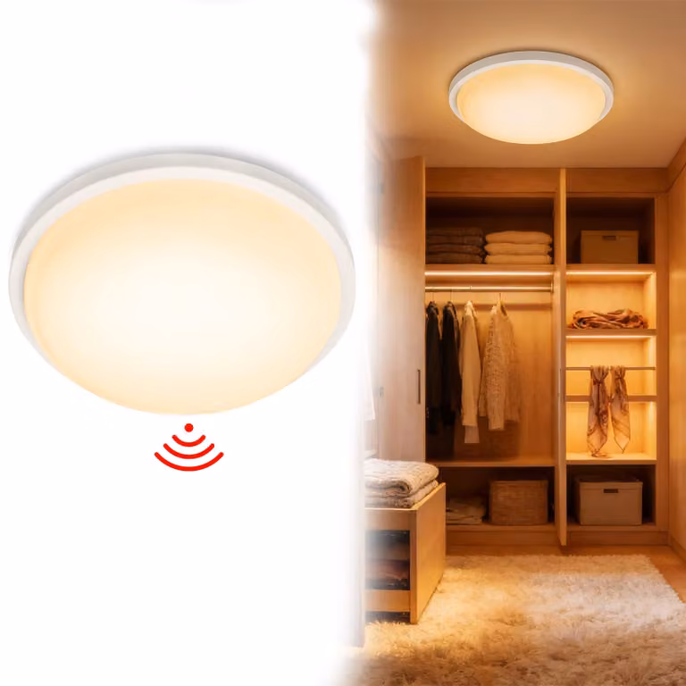 Lampada da soffitto LED VA-Cerulean da 15W con sensore di movimento a radar, forma circolare, diametro φ22 cm, grado di protezione IP44 (resistente all'acqua), lampada da soffitto con sensore, luce bianco caldo