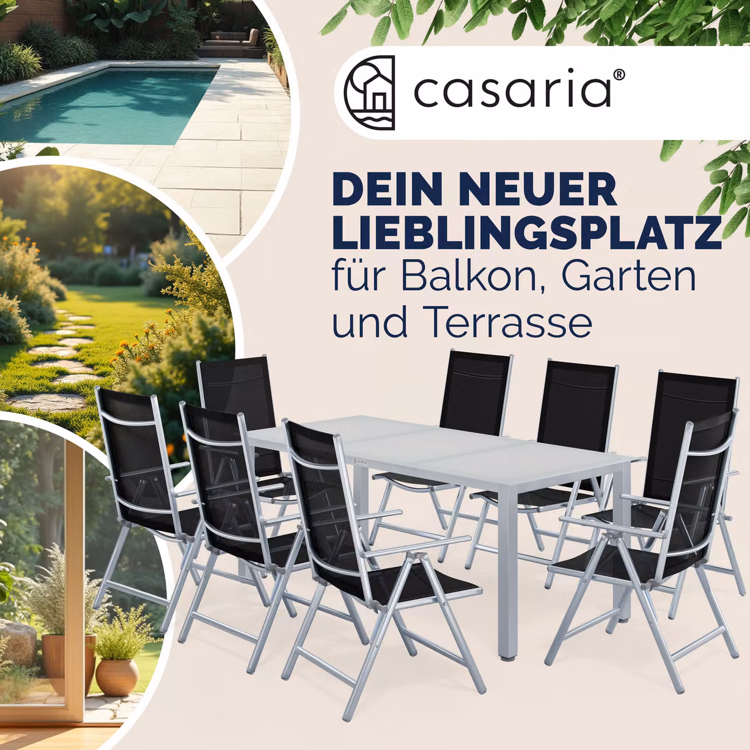 Set da giardino Casaria con tavolo in vetro e 8 sedute in alluminio argento – 2