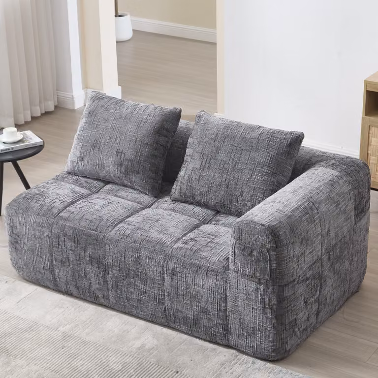 Divano angolare STILVORA per 2 persone, divano moderno a due posti, divano relax con braccioli e cuscini, non richiede installazione, tasca laterale per il telecomando, colore grigio