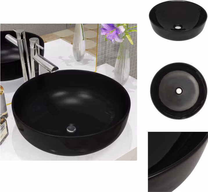 vidaXL Lavabo in Vetroceramica rotondo nero 41,5 x 13,5 cm - Lavabo da bagno