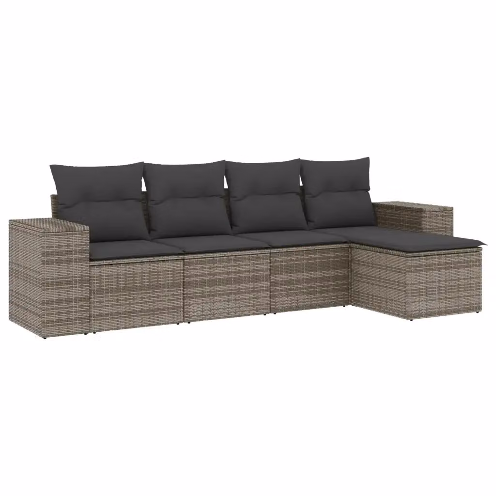 Set Divano da Giardino vidaXL 5 pz in Polyrattan Grigio con Cuscini e Ottoman – 2