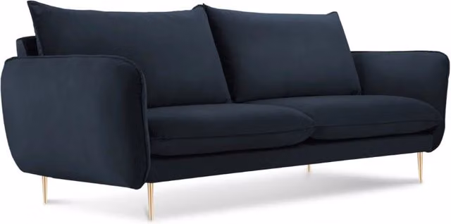 Divano 2 posti Vienna di Cosmopolitan Design in velluto blu scuro con dettagli oro e struttura in metallo L: 160 cm, P: 95 cm, H: 76 cm – 1