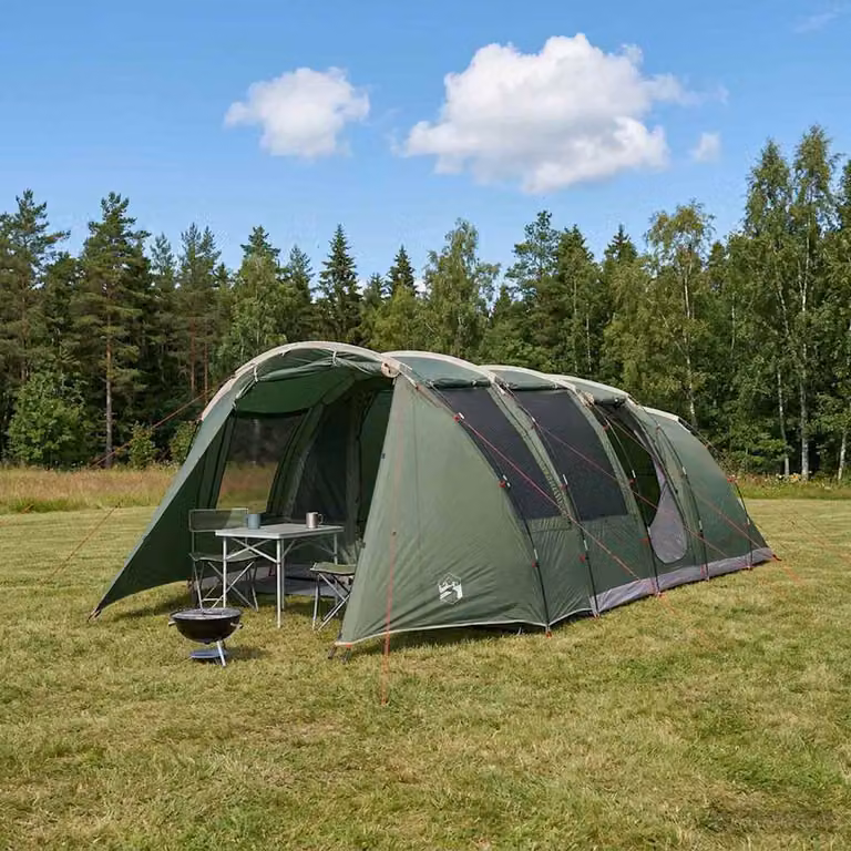 Tenda a tunnel vidaXL in poliestere e fibra di vetro, Verde, L 675 x P 392 x H 210 cm