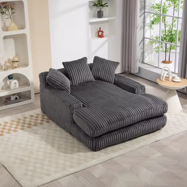Divano in velluto a coste grigio scuro; chaiselongue da interno moderna; divano da terra a un posto; 125x155x63 cm