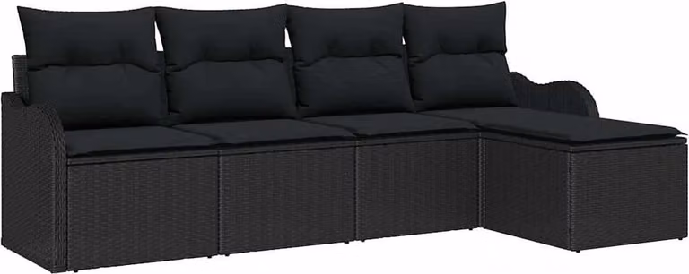 Set Divano da Giardino con archiviazione 5 pcs Nero polyrattan