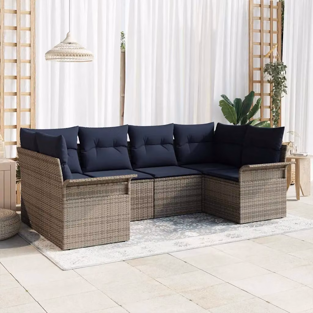 Set Divano da Giardino vidaXL 6 pz Grigio in Poly Rattan con Cuscini e Struttura in Acciaio