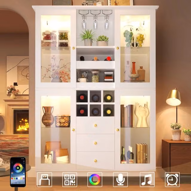 Mobile Cantinetta Vino con LED ¨C Xylo ¨C Nero/Bianco, 3 Cassetti, 180x120x40cm