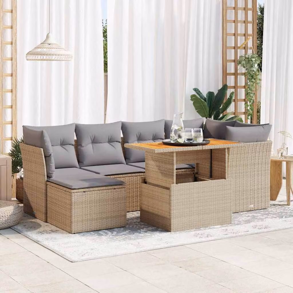 Maison Exclusive - Set Divani da Giardino 7 pz con Cuscini Beige in Polyrattan