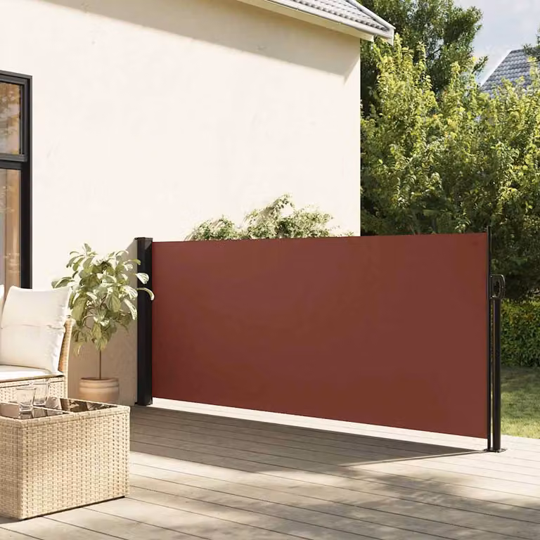 vidaXL Tenda da Sole Laterale Retrattile Marrone in Poliestere e Acciaio L: 600 cm, H: 120 cm