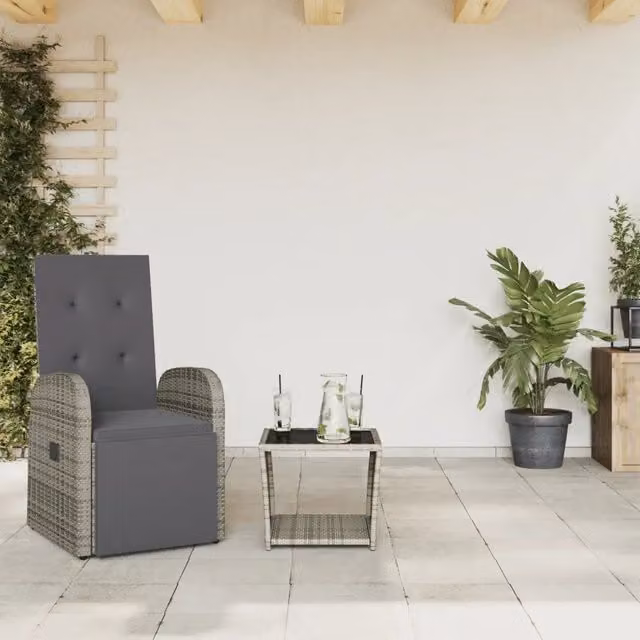 vidaXL Set da Pranzo da Giardino 2 pz in Polyrattan con Cuscini e Tavolo in Vetro Grigio e Nero – 1