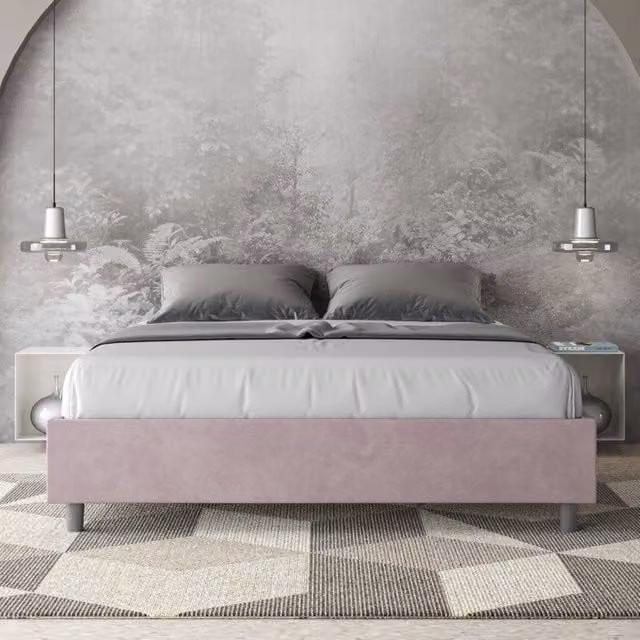 Letto matrimoniale alla francese Ityhome Azelia imbottito in microfibra blu L/P: 150 x 200 cm – 1